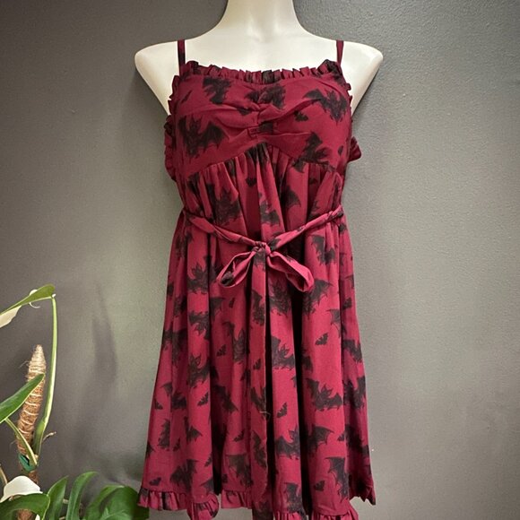 Sourpuss Clothing Bat Attack Dolly Dress Size Small Rockabilly Gothic Bat Print - Picture 6 of 14